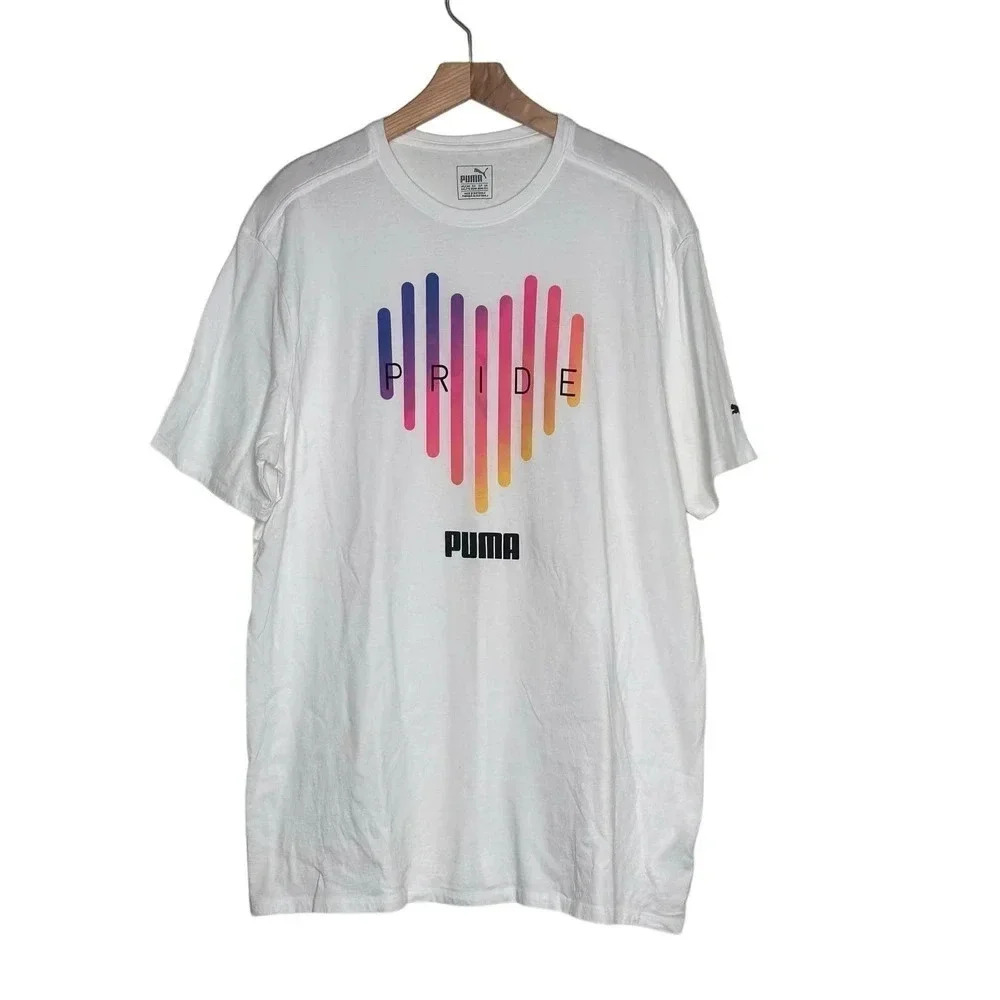 Puma men's XXL White + multicolor "PRIDE"‎ graphic cotton t-shirt